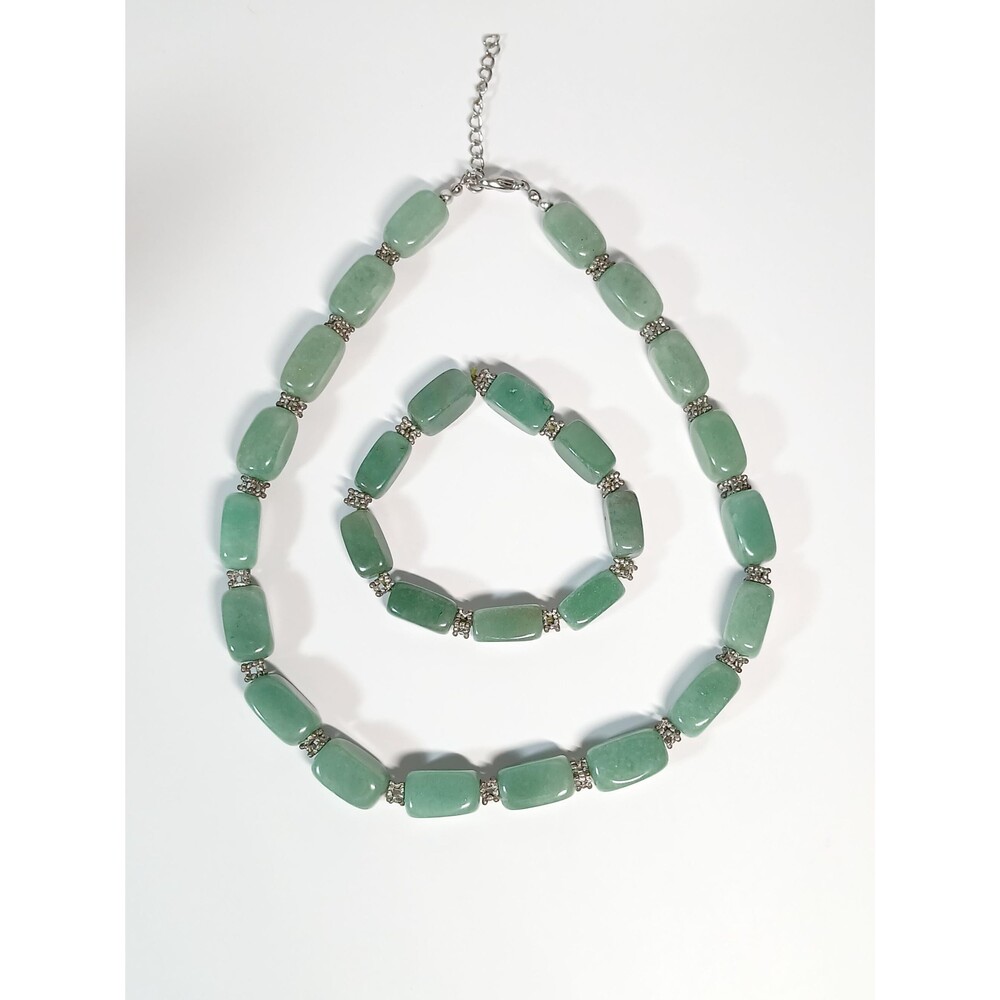 Green Jadeite Bead Stretch Bracelet & Necklace 16.75-18.75"